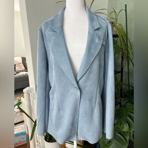 Solitaire Soft Blue Faux Suede Peplum Blazer
